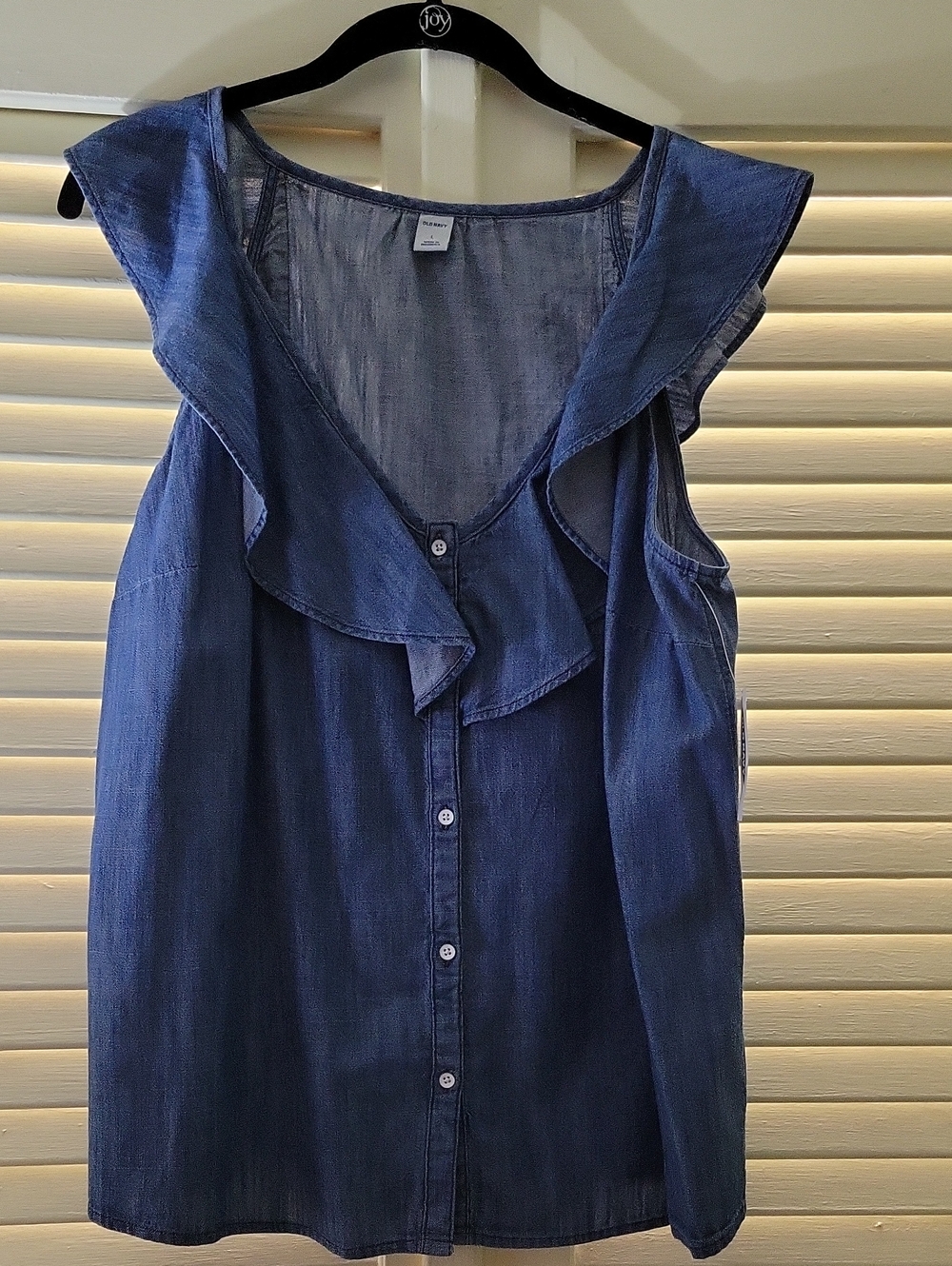 Women's Denim Ruffle-Trim Button Front Top - Blue